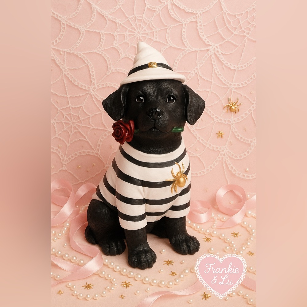 Black Lab Gothic Rose Figurine Witch Hat Decor NWT